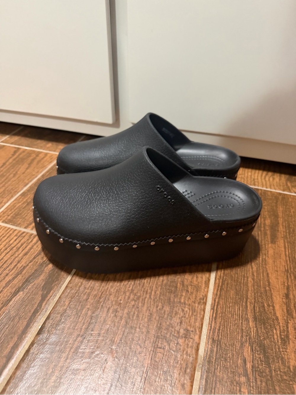 Black Platform Crocs with Stud Trim